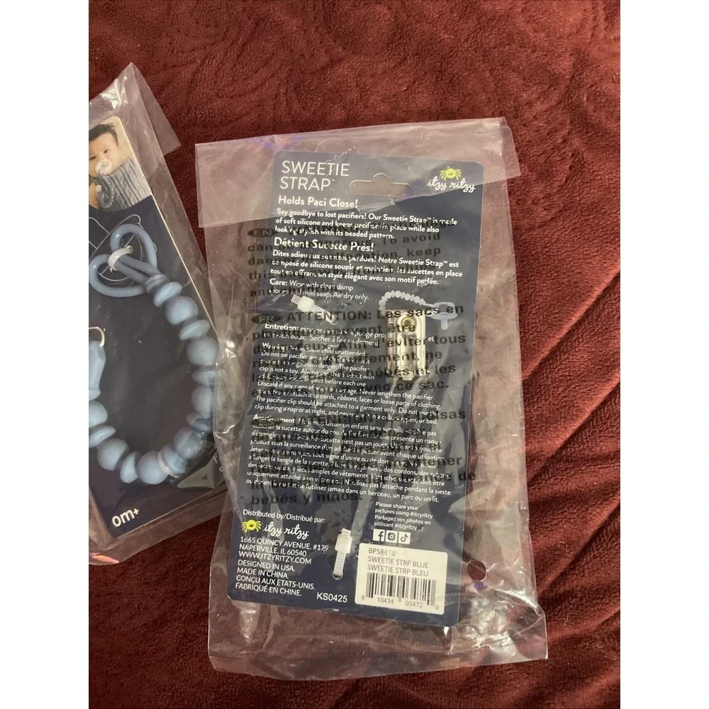 Set Of 2 Itzy Paci Strap™ Beaded Pacifier Clip Blue 0M+ Clip & Go KS0425 Gift